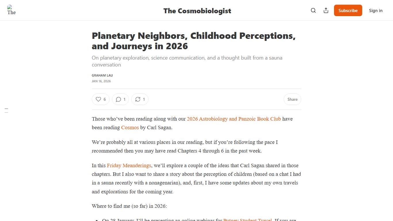 Planetary Neighbors, Childhood Perceptions, and Journeys in 2026